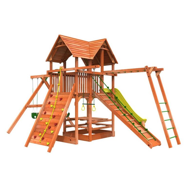 Woodplay Playhouse Xl 6 Combo 3 Cedar Wood Swing Set Playset